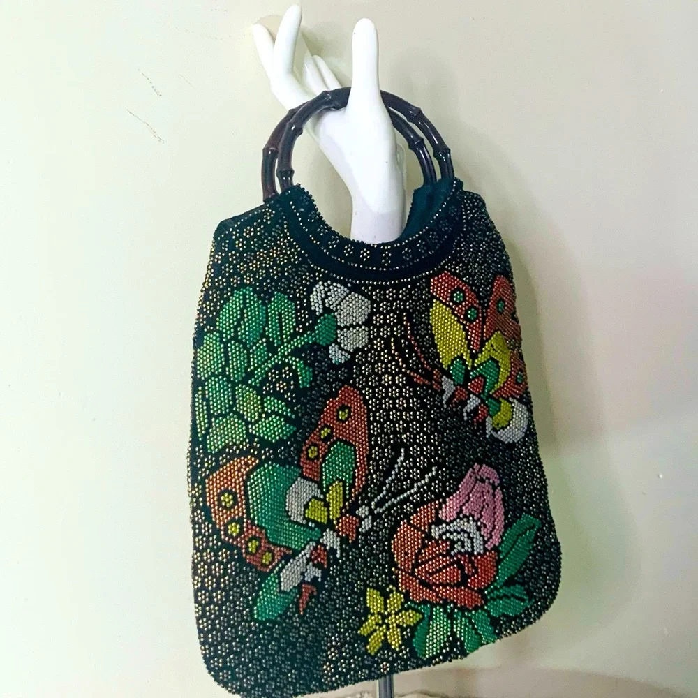 VINTAGE Texturized Floral Hobo Handbag